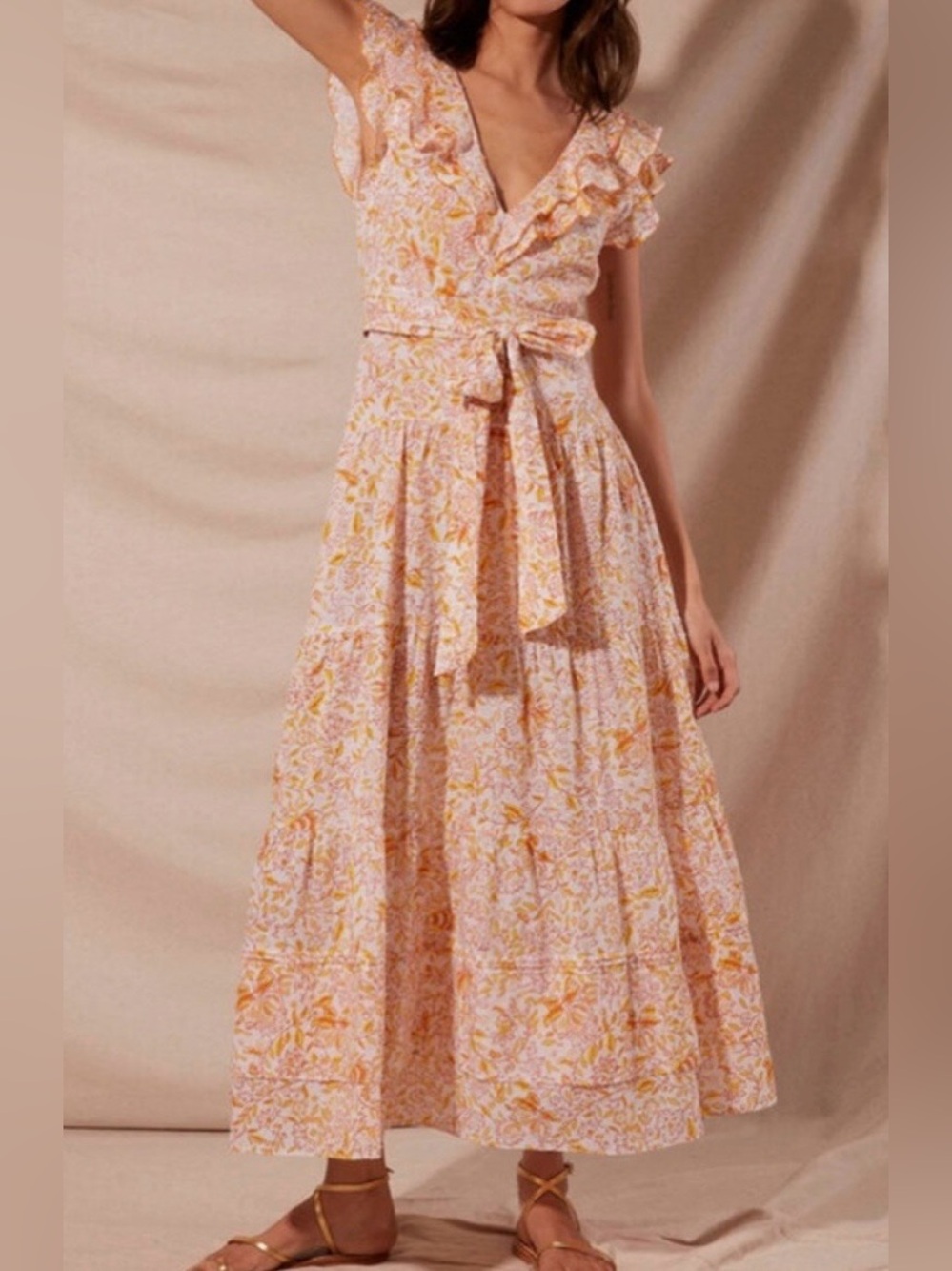 Poupette St. Barth Yellow and White Floral Ruffle Maxi Dress